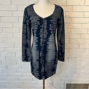 Y2k Thrill Bodycon Newsprint Denim Dress L